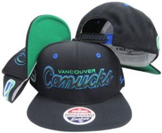 Vancouver Canucks Black Script Snapback Adjustable Plastic Snap Back Hat / Cap Clothing
