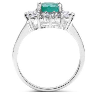 JewelzDirect 925 Sterling Silver Round Cut Zambian Emerald Ring