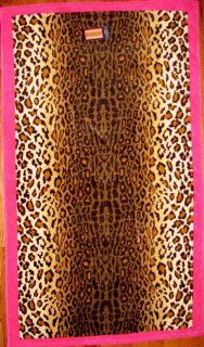 Beach Towel Plush Oversized Cynthia Rowley Brown Leopard Pink Border Extra Large 40 x 70  