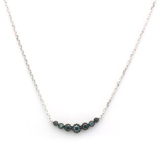 14K Gold Diamond 18" Necklace 0.18ct Round Brilliant Blue Diamond Pendant Rolo Chain (G H, SI1) Jewelry