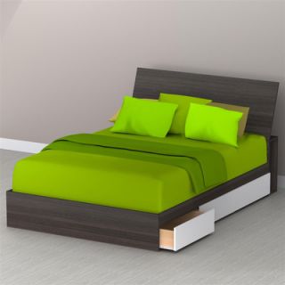 Nexera Allure Storage Bed Base with Headboard in White and Ebony