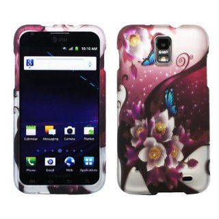 White Purple Flower Blue Butterfly Design Rubberized Snap on Hard Shell Cover Protector Faceplate Skin Case for AT&T Samsung Galaxy II S2 I727 Skyrocket + LCD Screen Guard Film + Mini Phone Stand + Case Opener Cell Phones & Accessories