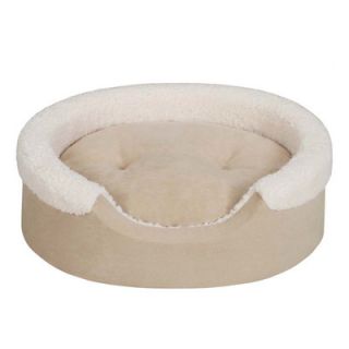 Soft Touch Tan Faux Suede Oval Cuddler Pet Bed with Ivory Microberber