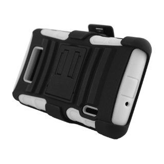 LG Splendor US730 White Black Hard Soft Gel Dual Layer Kickstand Holster Cover Case Cell Phones & Accessories