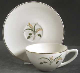Edwin Knowles Forsythia Flat Cup & Saucer Set, Fine China Dinnerware   Yellow Fl