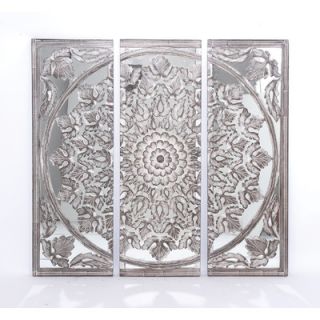 Woodland Imports 3 Piece Masterpiece of Wood Carved Mirror Panel Set