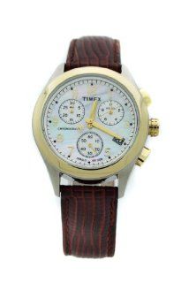 Timex Womens T Series INDIGLO Chronograph Mother of Pearl Dial Brown Leather Watch T2M712 Watches