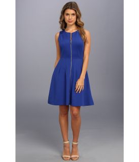 Vince Camuto Scuba Fit Flare Dress w/ Exposed Zip Womens Dress (Blue)
