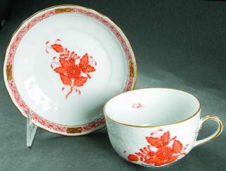 Herend Chinese Bouquet Rust (Aog) Flat Cup & Saucer Set, Fine China Dinnerware  