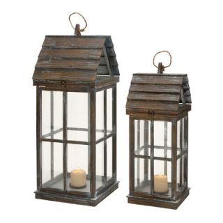 Woodland Imports Wood Lanterns (Set of 2)