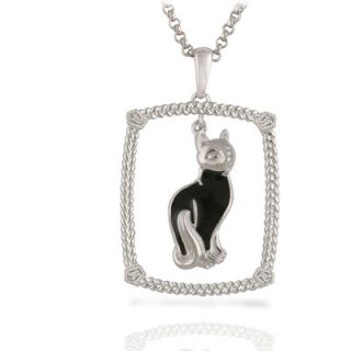 Élan Jewelry Sterling Silver and Brilliant Diamond Black Cat Enamel