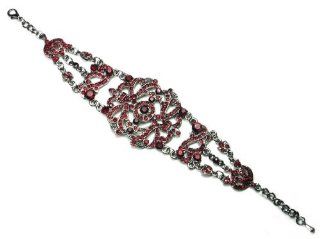 Red Garnet Austrian Crystal Rhinestone Victorian Style Bracelet with Black Rhodium Plated Jewelry