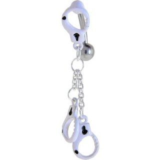 Top Dangle WHITE HANDCUFFS Dangle Belly Ring Piercing Rings Jewelry