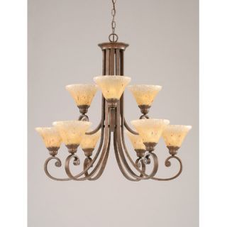Toltec Lighting Curl 9 Up Light Chandelier with Crystal Glass Shade