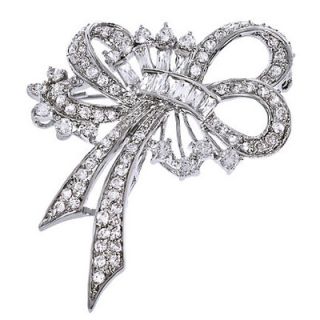 CZ Collections Diamond Silver Forget Me Not Ribbon Bow Pin Brooch