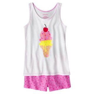 Xhilaration Girls 2 Piece Ice Cream Tank Top and Short Pajama Set   White XS