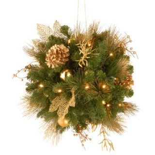 National Tree DC13 109L 20B Decorative Collection Elegance Kissing Ball with 30 Soft White LED Battery Operated Lights, 20 Inch   Christmas Ball Ornaments