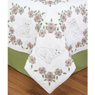 Herrschners Kitty & Flowers Quilt Blocks Stamped Embroidery Kit  