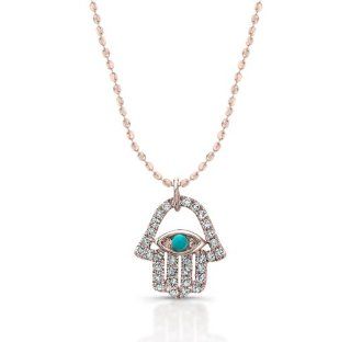 14k Rose Gold Diamond and Turquoise Hamsa Pendant (1/5cttw, JK, I2 I3), 16" Jewelry