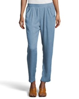 Woven Pleat Front Tapered Pants, Blue