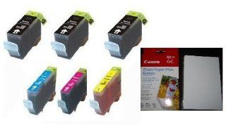 6 New Compatible print cartridge (for Cannon #5 including 3 Big Black, 1 Cyan, 1 Magenta, 1 Yellow) used for Canon PIXMA IP 3300/3500, MP 510/520, MX 700 all in one AIO multifunction inkjet copy/fax/scanner/printer/copier machine by Photosharp Ink Jet ribb