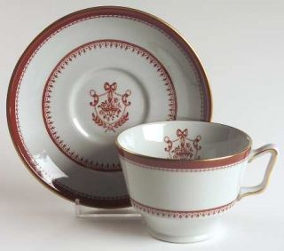 Spode Newburyport Red (Gold) Footed Cup & Saucer Set, Fine China Dinnerware   Re