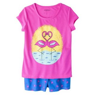 Xhilaration Girls 2 Piece Short Sleeve Sun Flamingo Pajama Set   Pink M