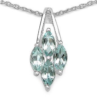 0.80 Carat Genuine Aquamarine Sterling Silver Pendant Necklace. 18" Chain Necklaces Jewelry