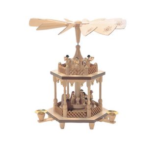 Tier Natural Wood Nativity Scene with Angels Pyramid
