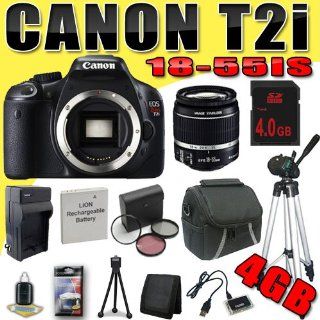 Canon EOS Rebel T2i 18 MP CMOS APS C Digital SLR Camera w/ EF S 18 55mm f/3.5 5.6 IS Lens DavisMAX LPE8 Battery/Charger Filter Kit Tripod 4GB Bundle  Camera & Photo