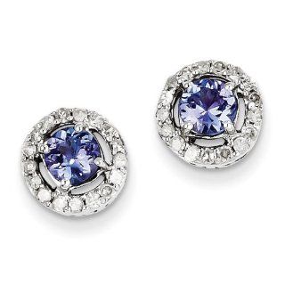 Sterling Silver Diamond & Tanzanite Circle Post Earrings. Carat Wt  1.09ct Jewelry