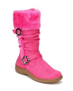 Little Angel Winter 723E Suede Furry Accent Slouchy Buckle Strap Snow Riding Boot (Little Girl/ Big Girl)   Fuchsia (Size Big Kid 3) Shoes