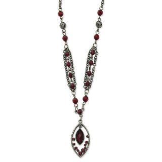 Black Plated Red Crystal Oval Drop 16w/Ext Necklace Pendant Necklaces Jewelry