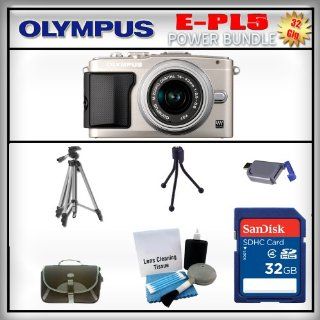 Olympus PEN E PL5 Silver 16MP Digital Camera   Olympus 14 42mm Lens   32GB SDHC Memory Card   USB Memory Card Reader   Carrying Case   Lens Cleaning Kit   Full Size and Mini Tripods  Point And Shoot Digital Camera Bundles  Camera & Photo