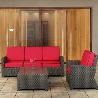 Forever Patio Barbados 3 Piece Outdoor Rattan Sofa Set with Red Sunbrella Cushions (SKU FP BAR 3SS EB FB)  Outdoor And Patio Furniture Sets  Patio, Lawn & Garden