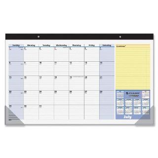 AT A GLANCE QuickNotes Recycled Compact Monthly Desk Pad, 17 3/4 Inch x 10 7/8 Inch, Blue/Yellow, 2013/2014 (SK726 00)  Office Desk Pad Calendars 