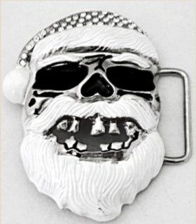Skull Santa Claus White Belt Buckle Humor Funny Rhinestone 