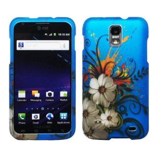 Blue Hawaiian White Flower Green Vine Rubberized Design Snap on Hard Shell Cover Protector Faceplate Skin Case for AT&T Samsung Galaxy II S2 I727 Skyrocket + LCD Screen Guard Film + Mini Phone Stand + Case Opener Cell Phones & Accessories