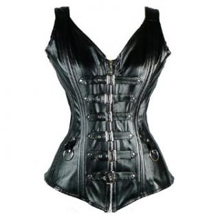 I glam Women's Faux Leather Corset Top Spikes Bustier Zipper Buckles Overbust