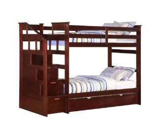 Twin/Twin Bunk bed with Twin Trundle & Drawer Steps Espresso Finish Home & Kitchen