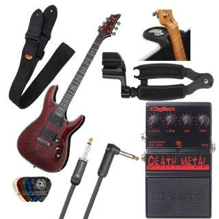 Schecter HELLRAISER C 1 Electric Guitar Black Cherry with Digitech Death Metal Pedal, Protec Guitar Strap, American Stage 20ft Instrumental Cable Right Angel, Guitar Rest, Guitar Pro Winder and 5 Guitar Picks Musical Instruments