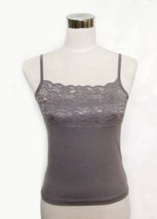 Silk Knitted Gray Women's Camisole with Floral Lace Front Accent   Small (4, 6) Tank Top And Cami Shirts