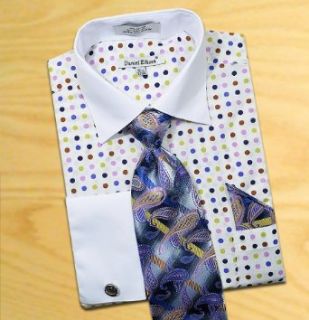 Daniel Ellissa White / Blue / Olive / Purple Polka Dots Shirt / Tie / Hanky Set With Free Cufflinks DS3769P2 (L  16 16.5) at  Men�s Clothing store Dress Shirts