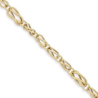 14k Polished and Textured Fancy Link Bracelet Jewelry