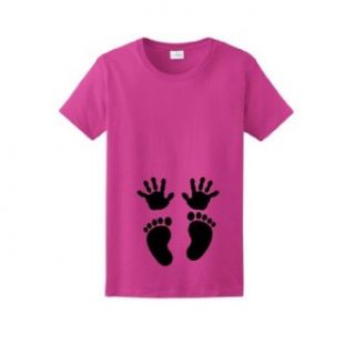 Baby Hands & Feet Imprint Maternity Themed Ladies T Shirt Novelty T Shirts Clothing