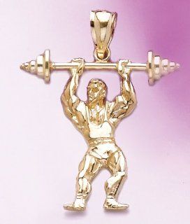 Gold Sports Charm Pendant Bodybuilder W Weights Full Body Million Charms Jewelry