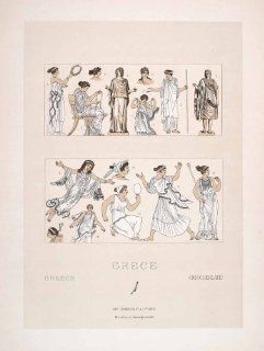 1888 Chromolithograph Ancient Greece Costume Women Clothing Peplos Robe Tunic   Original Chromolithograph   Lithographic Prints