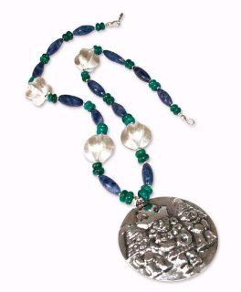 Chrysocolla and sodalite pendant necklace, 'Lord of Sipan' Jewelry
