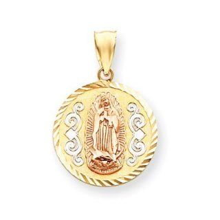 14k Gold Two Tone Gold Rose w/Rhodium D/C Round Guadalupe Med Pendants Jewelry