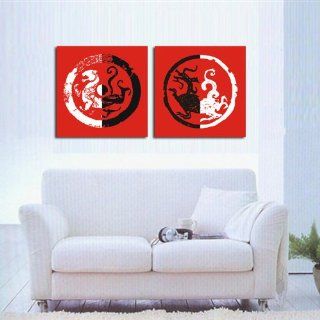 Home furnishing mural dragon white tiger canvas modern art of two pieces